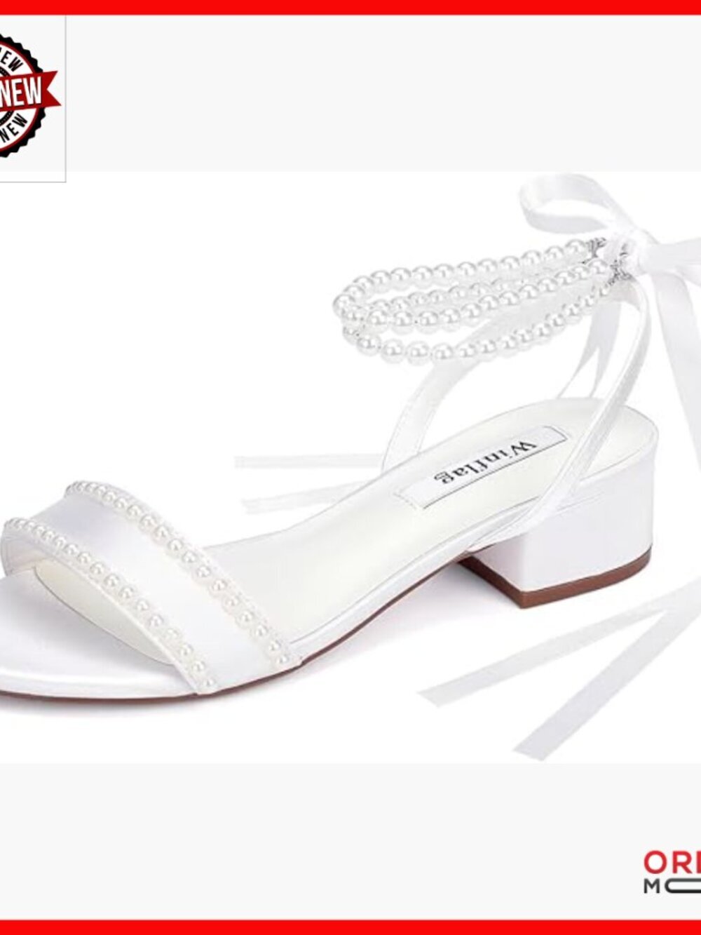 Low Heel Wedding Sandals with Pearls, Satin, Size 6-11